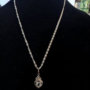 Blue Topaz Heart Pendant on Silver Tone Chain